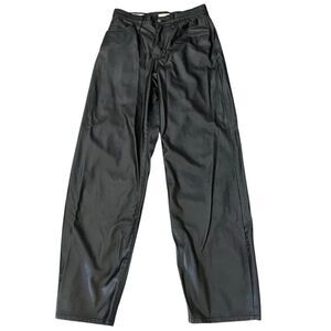Levis Womens 24 Faux Leather Black Baggy Pants Goth Mid Rise Loose